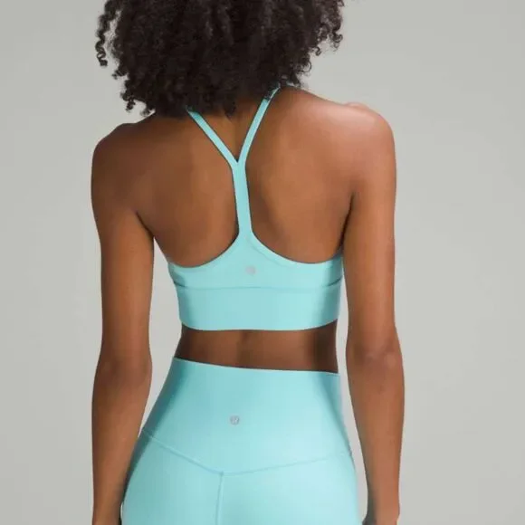 Women Lululemon Flow Y Nulu Longline Bra Light Support A–C Cups Cyan Blue Size 8 - Picture 2 of 7